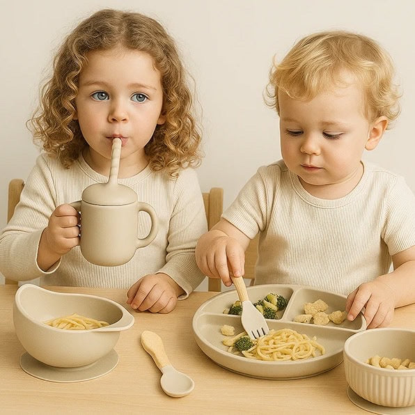 Esslernbegleiter – 6-teiliges Baby-Geschirrset aus Silikon, perfekt für kleine Entdecker