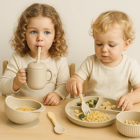 Esslernbegleiter – 6-teiliges Baby-Geschirrset aus Silikon, perfekt für kleine Entdecker
