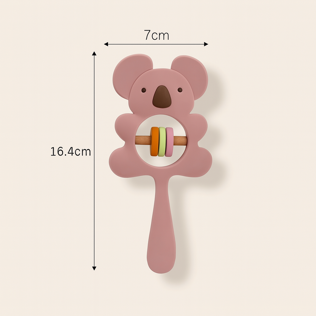 Silikon-Beißrassel für Babys – Koala oder Elefant – weich, rasselnd