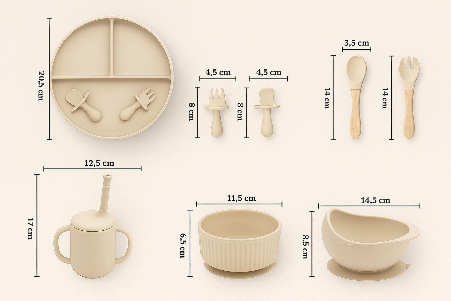 Esslernbegleiter – 6-teiliges Baby-Geschirrset aus Silikon, perfekt für kleine Entdecker