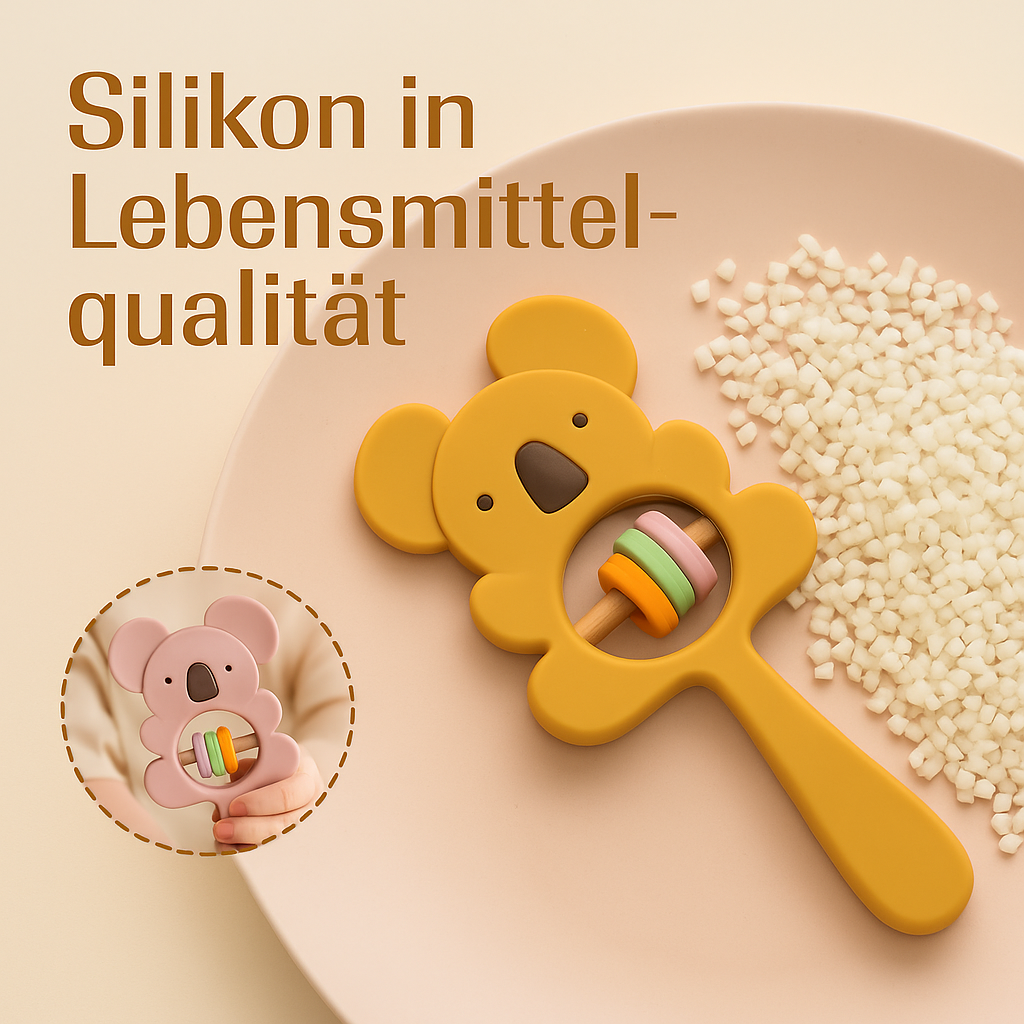 Silikon-Beißrassel für Babys – Koala oder Elefant – weich, rasselnd