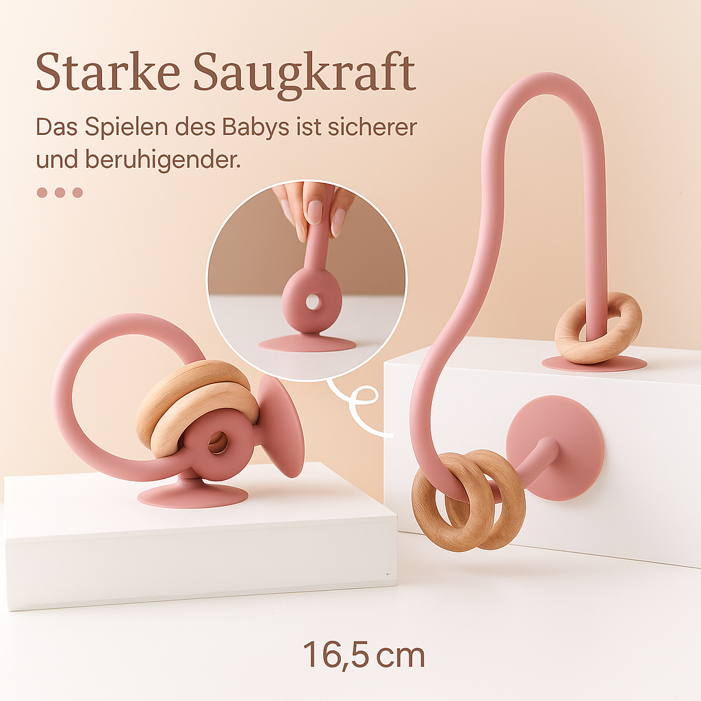 Babyspielzeug – Silikon-Track mit Holzperlen – Lernspiel & Zahnungshilfe in einem