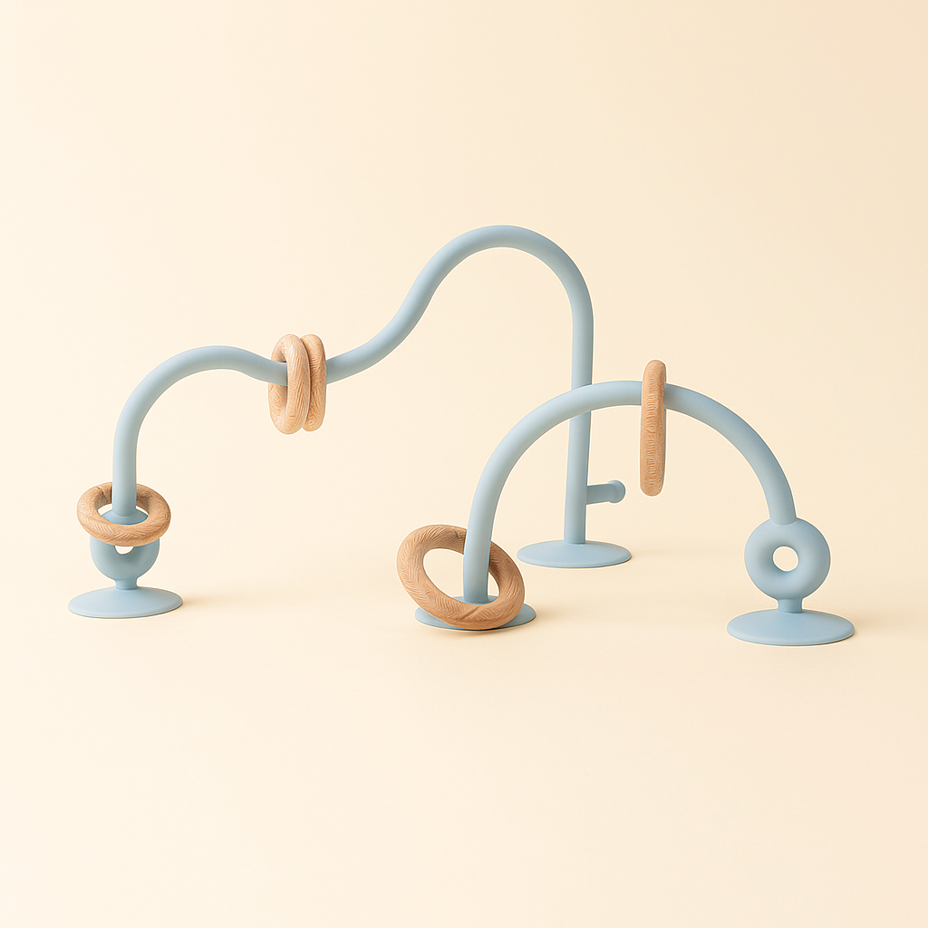 Babyspielzeug – Silikon-Track mit Holzperlen – Lernspiel & Zahnungshilfe in einem