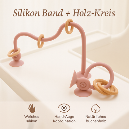 Babyspielzeug – Silikon-Track mit Holzperlen – Lernspiel & Zahnungshilfe in einem